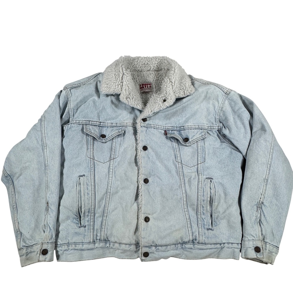 Vintage Levi's Sherpa Lined Denim Trucker Jacket Made in USA Light Wash 70609 L